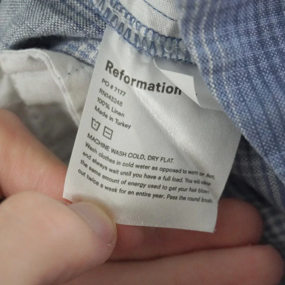 Reformation Tapered Pants Womens 27 Blue Plaid High Rise Linen Tie Waist